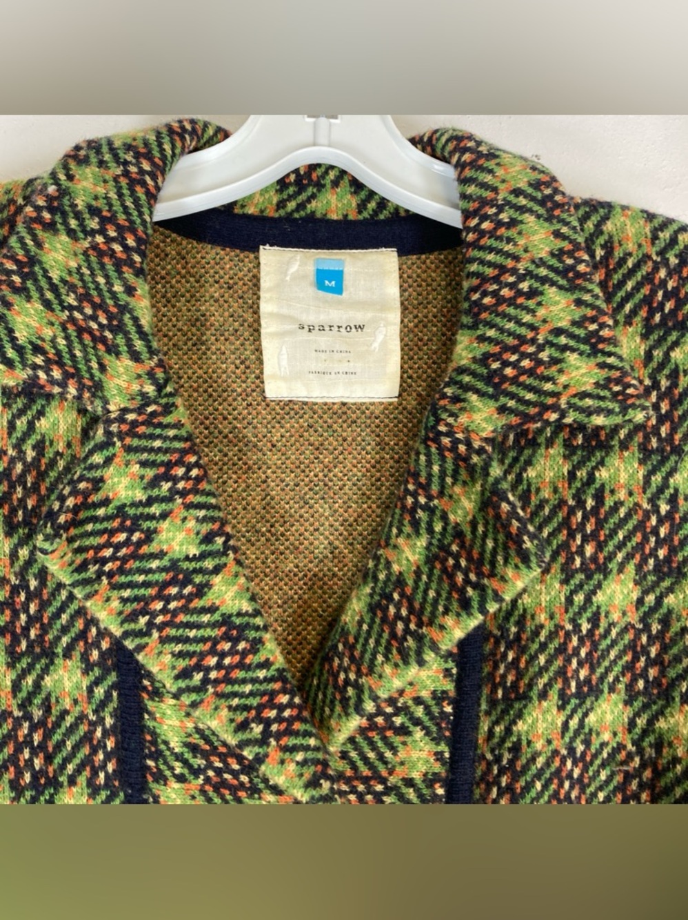 Sparrow Anthropologie Jacket Womens Medium Green Lambswool Cardigan Houndstooth - Picture 11 of 15